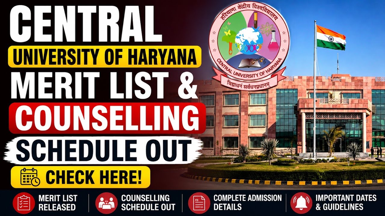 Central University of Haryana Merit List & Counselling Schedule Out | CUH Admission 2026