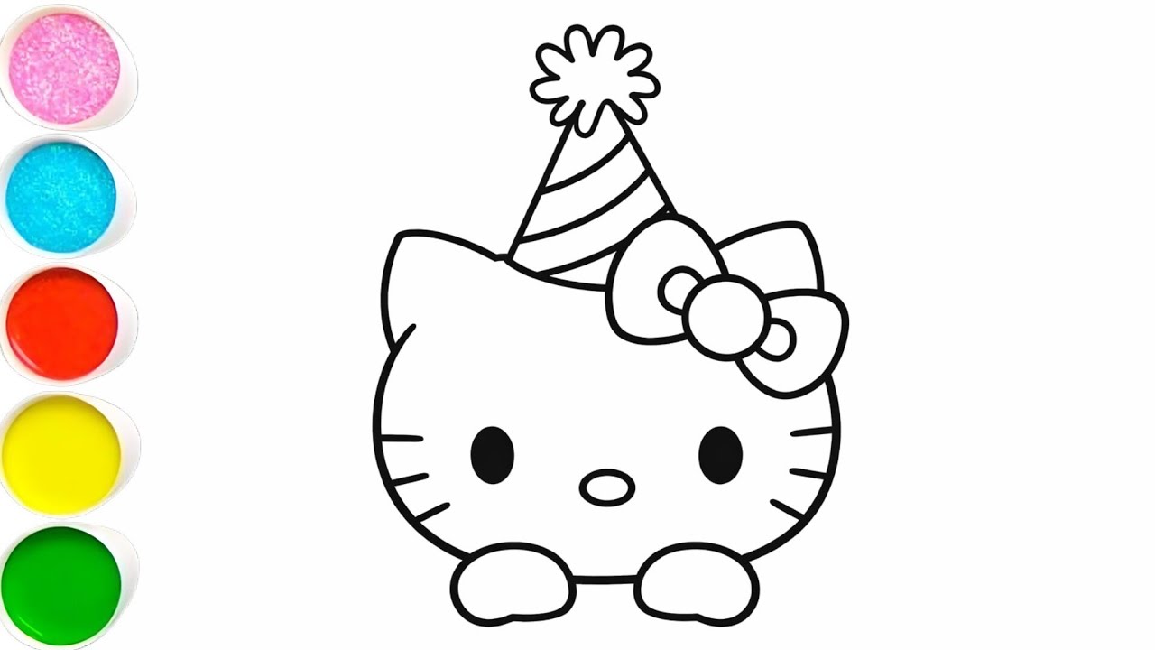 Cute hello kitty face with cap drawing painting and colouring for kids and toddlers 