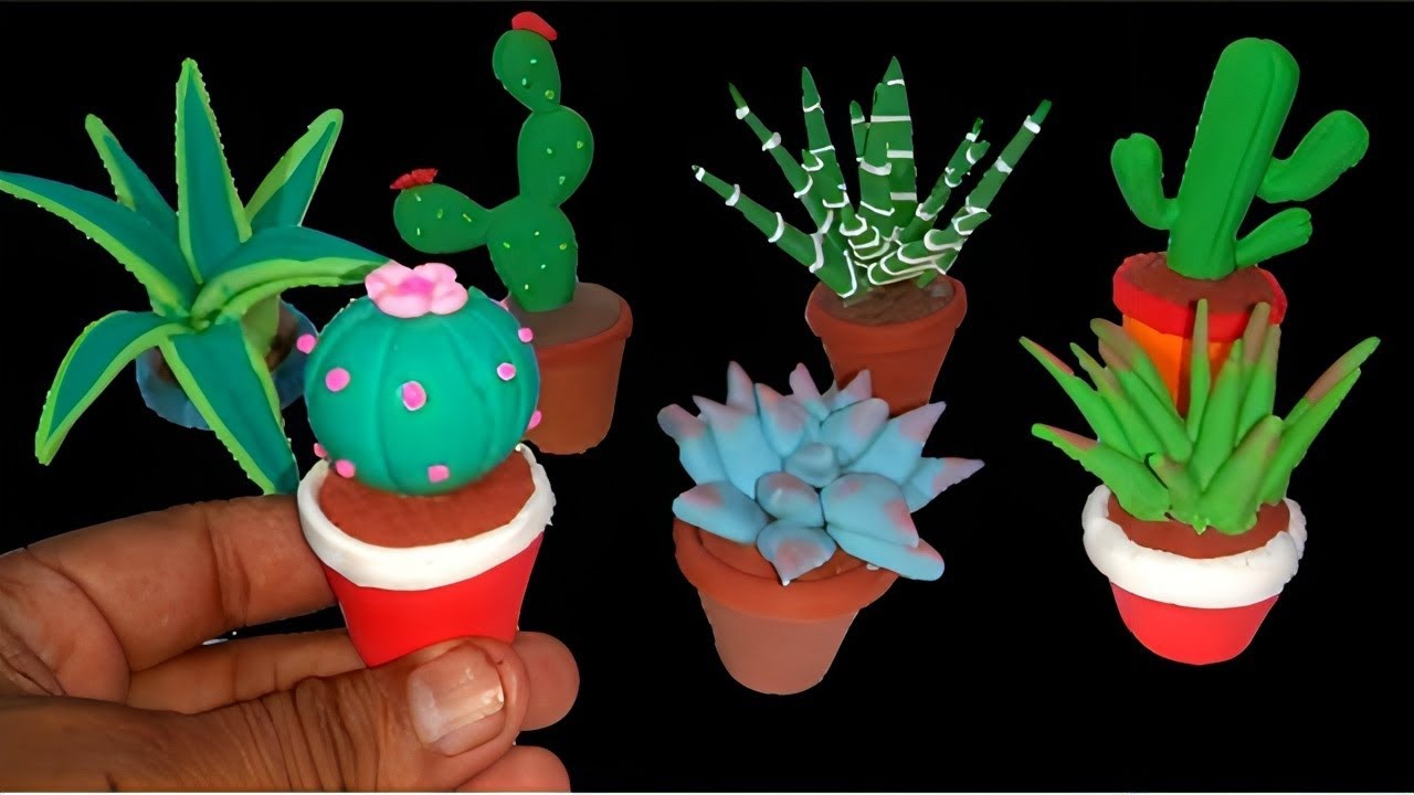 Diy Miniature Succulents Cactus Clay | how to make miniature cactus | polymer clay succulents