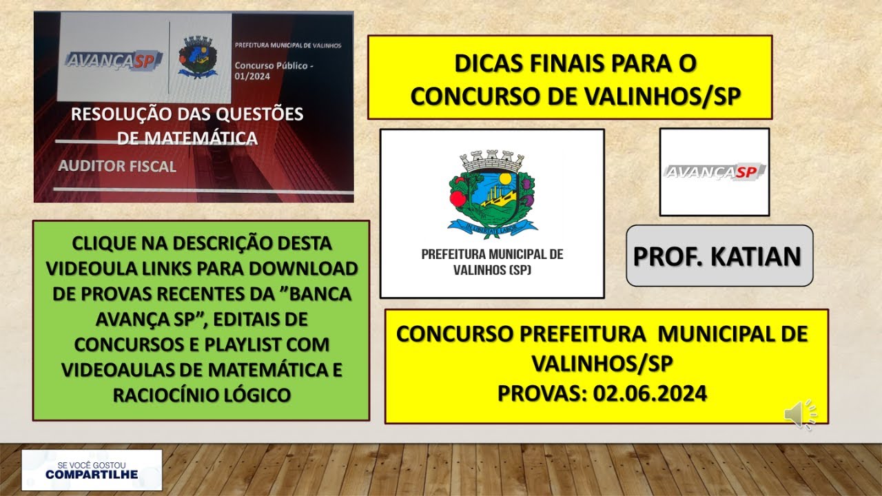AVAN&Ccedil;A SP - Corre&ccedil;&atilde;o quest&otilde;es de matem&aacute;tica- Cargo Auditor Fiscal - Prefeitura Municipal de Valinhos