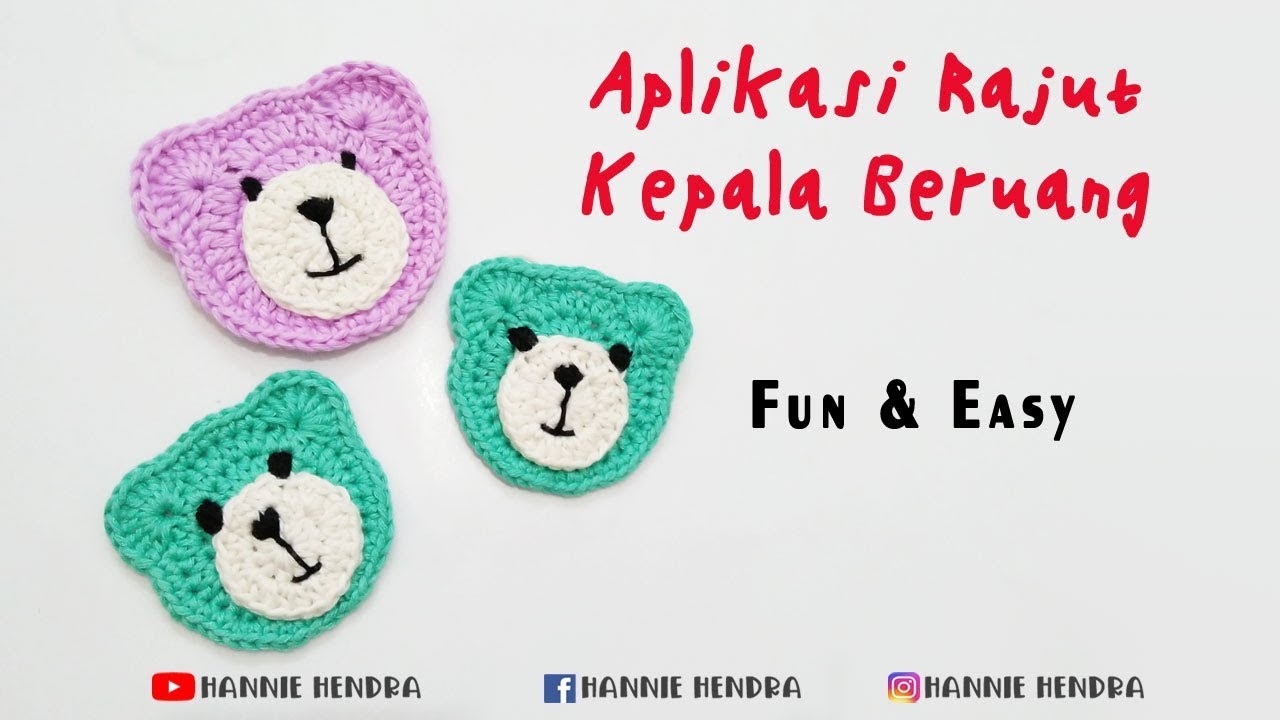 Crochet || Aplikasi Rajut Kepala Beruang [Subtitles Available]