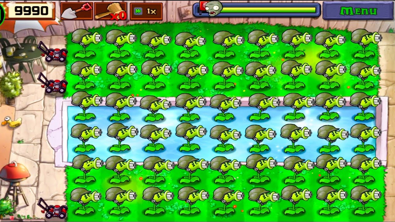Plants Vs zombies Survival Pool Gatling Pea Vs All Zombies Gameplay Challenge 