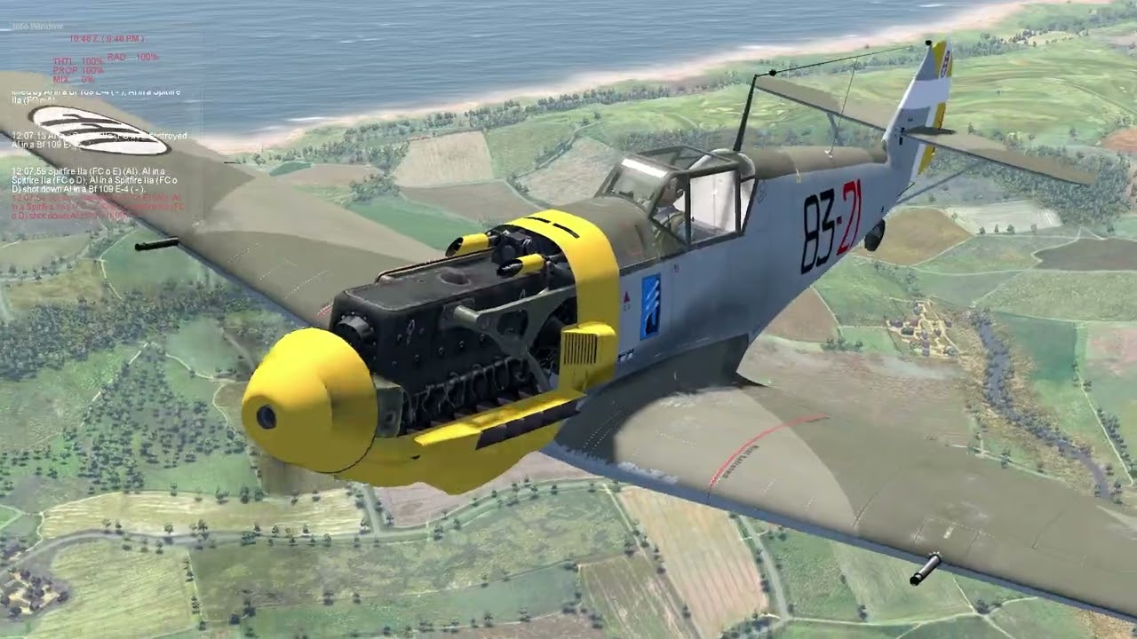 AI 18 vs 18 Spitfire2a and Me109-E4, 20 + minutes Dogfight Action: Engage Fighters mode