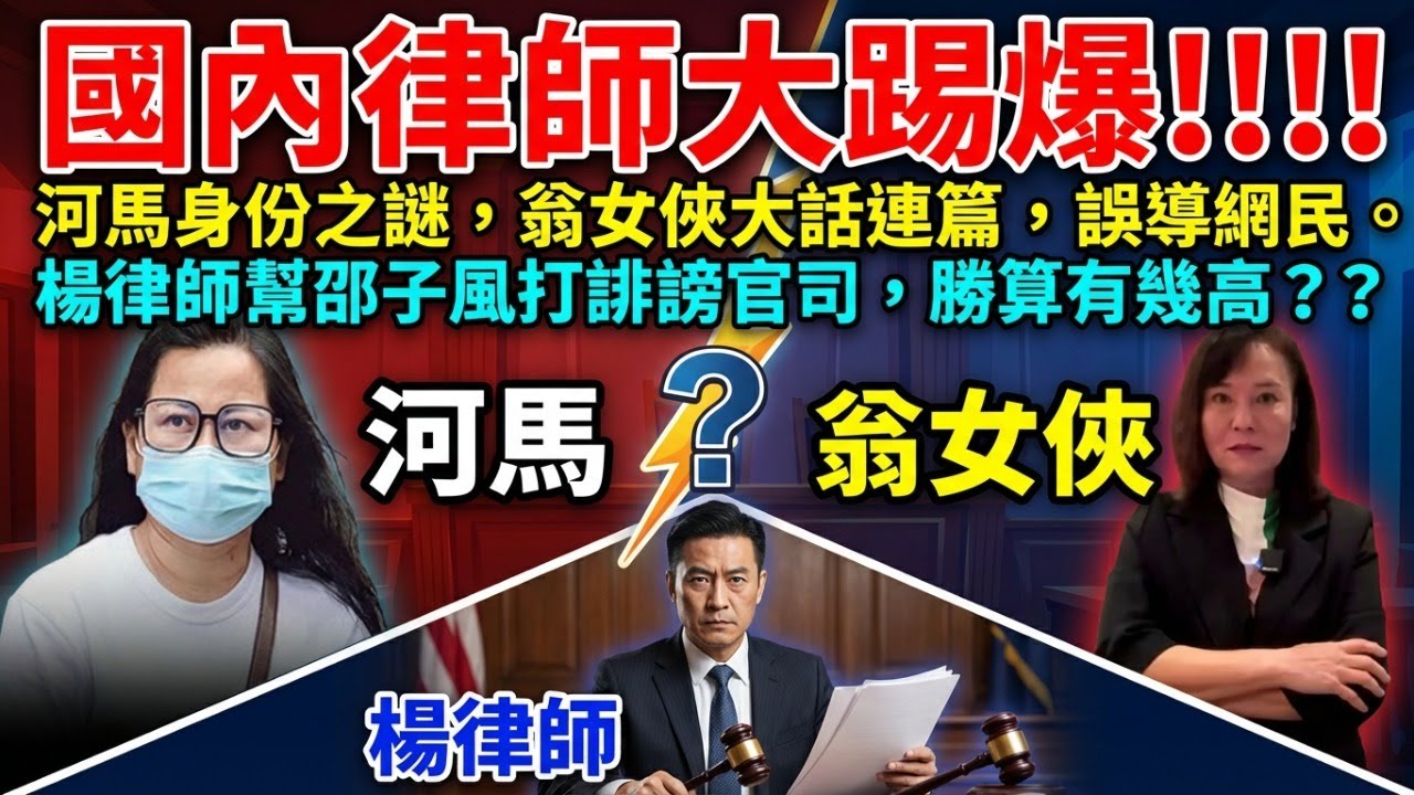 國內律師大踢爆!!!!河馬身份之謎，翁女俠大話連篇，誤導網民。楊律師幫邵子風打誹謗官司，勝算有幾高？？