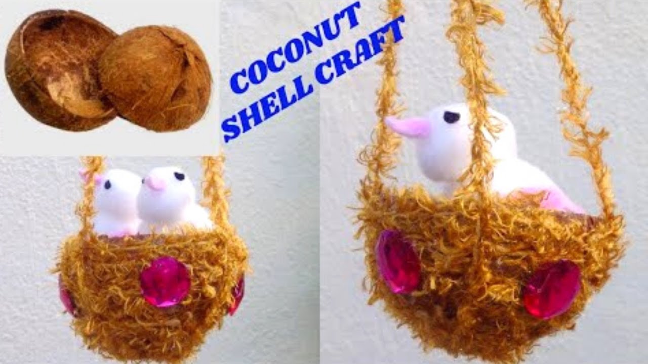 Cotton Birds And  Coconut Shell Nest Making / Best Out Of Waste  / DIY