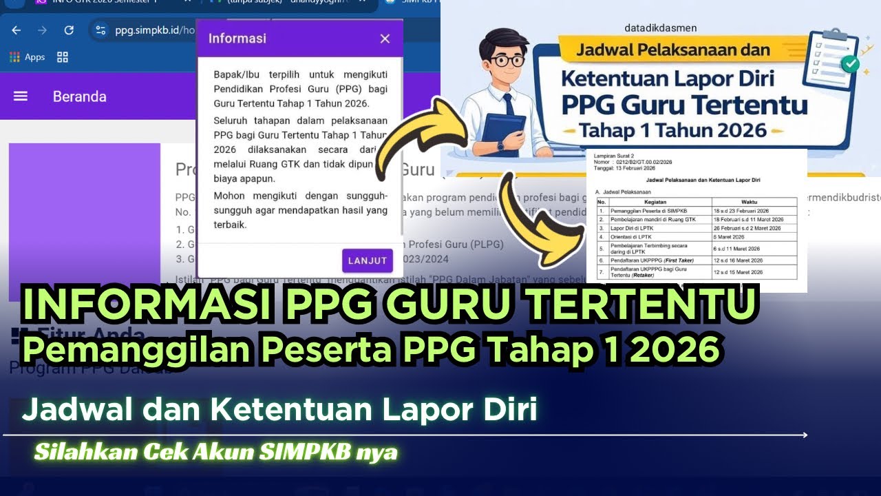 Jadwal Pelaksanaan dan Ketentuan Lapor Diri PPG Guru Tertentu Tahap 1 Tahun 2026