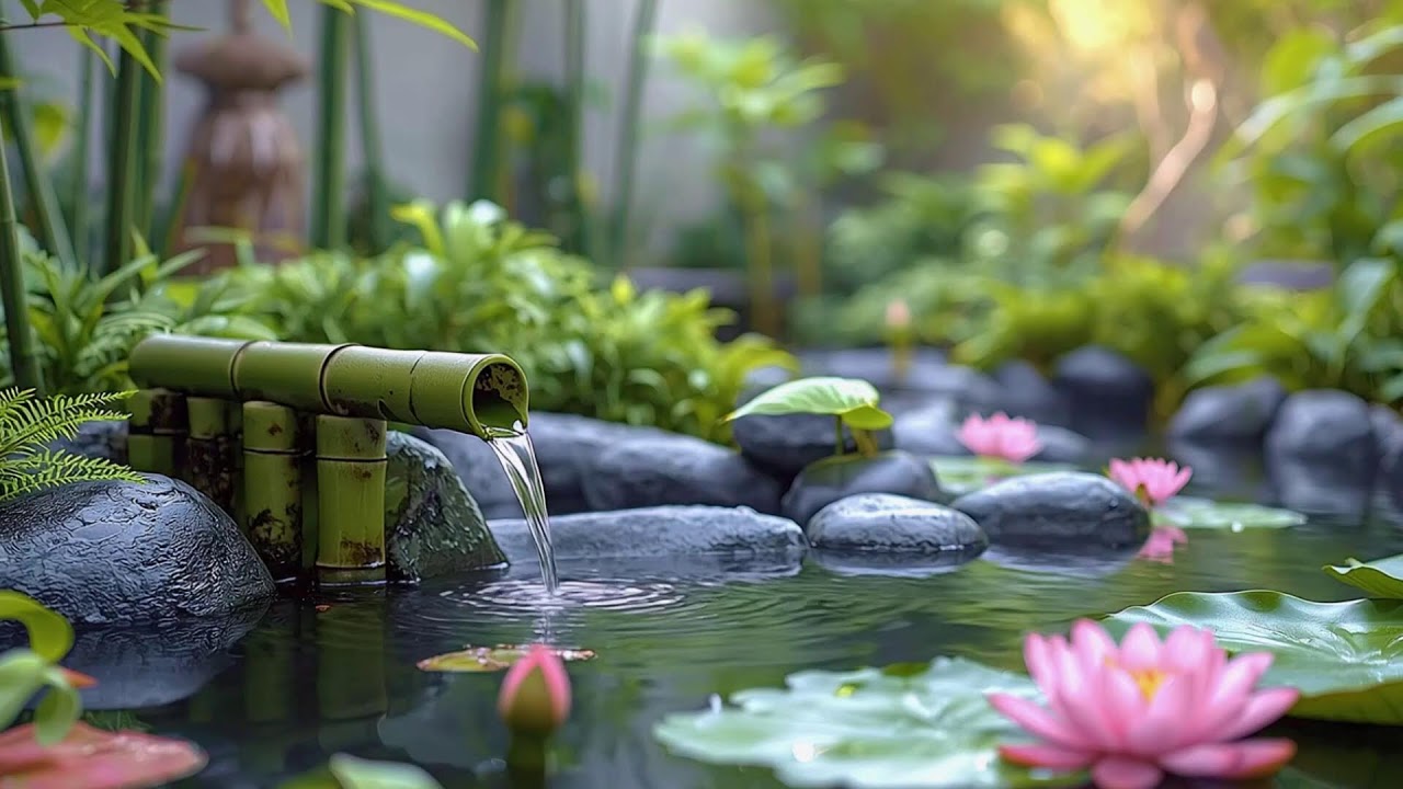 Peaceful Healing Sounds  Relaxing Piano + Bamboo Water Fountain for Deep Sleep