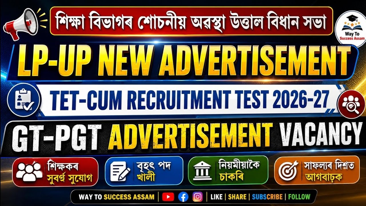 LP-UP/GT-PGT Advertisement 2026-27||TET CUM Recruitment Test Huge Vacancy 