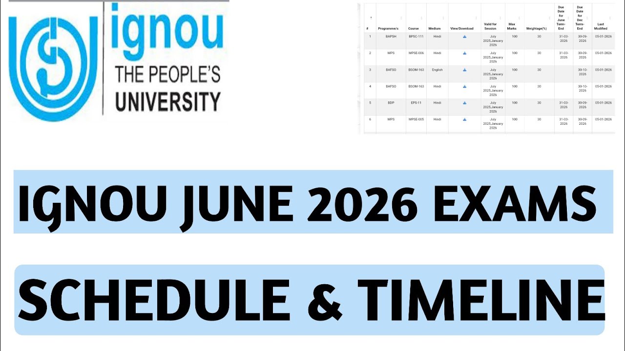 IGNOU JUNE 2026 EXAMS COMPLETE SCHEDULE & TIMELINE FOR STUDENTS 