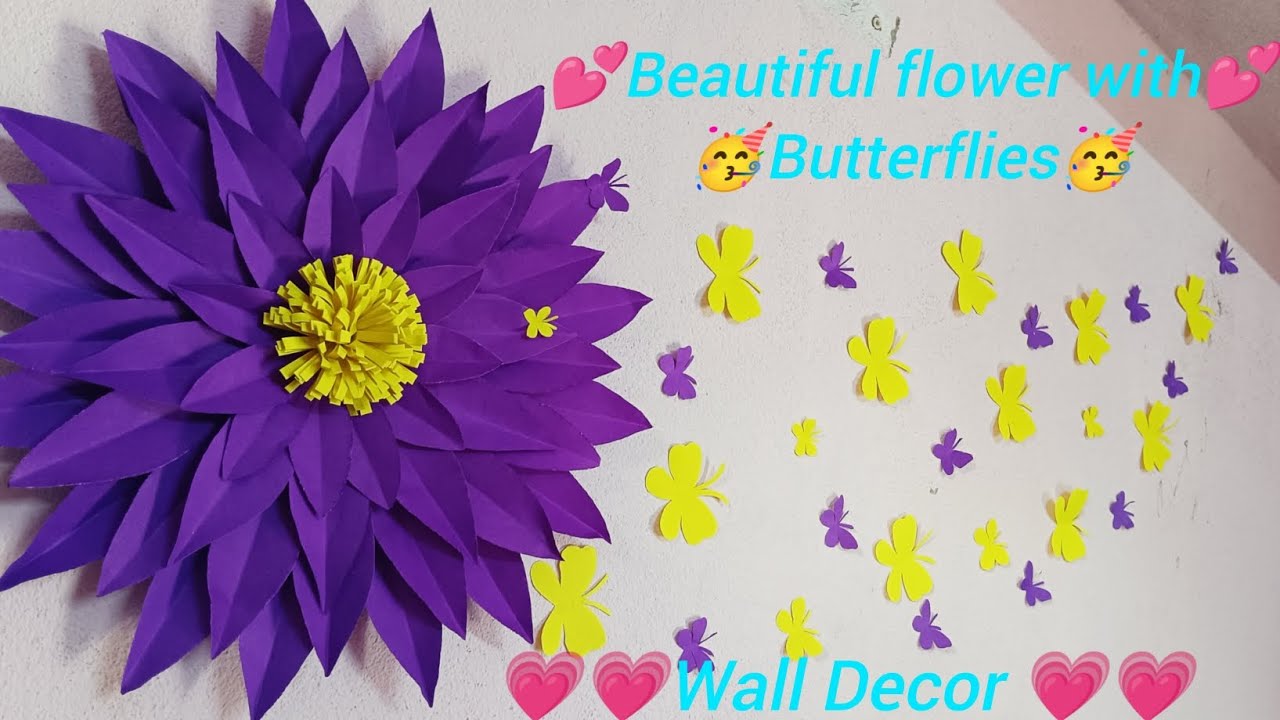 DIY// Beautiful wall decor✨flower with Butterflies//🪻💗✨💗🪻💗✨🪻