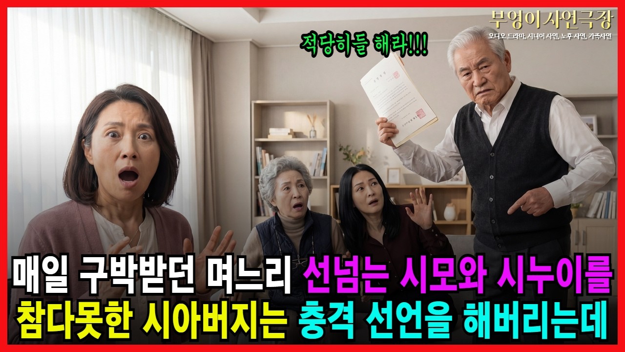 매일 구박받던 며느리 선넘는 시모와 시누이를 참다못한 시아버지는 충격 선언을 해버리는데ㅣ가족사연ㅣ감동사연ㅣ오디오북ㅣ사연라디오