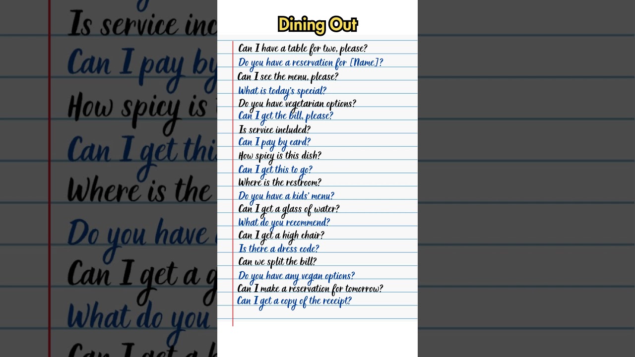 20 Useful Questions on Dining Out in English | Daily Life Series