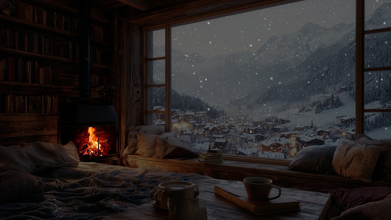 Snowy Evening by the Fireplace ❄️ A Warm and Peaceful Winter Atmosphere for Study