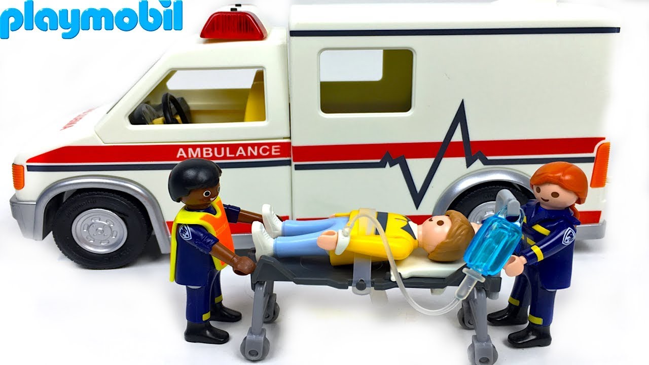 PLAYMOBIL AMBULANCIA DE RESCATE CON FIGURAS DE MEDICOS Y PACIENTE - ACCIDENTE EN LA CARRETERA
