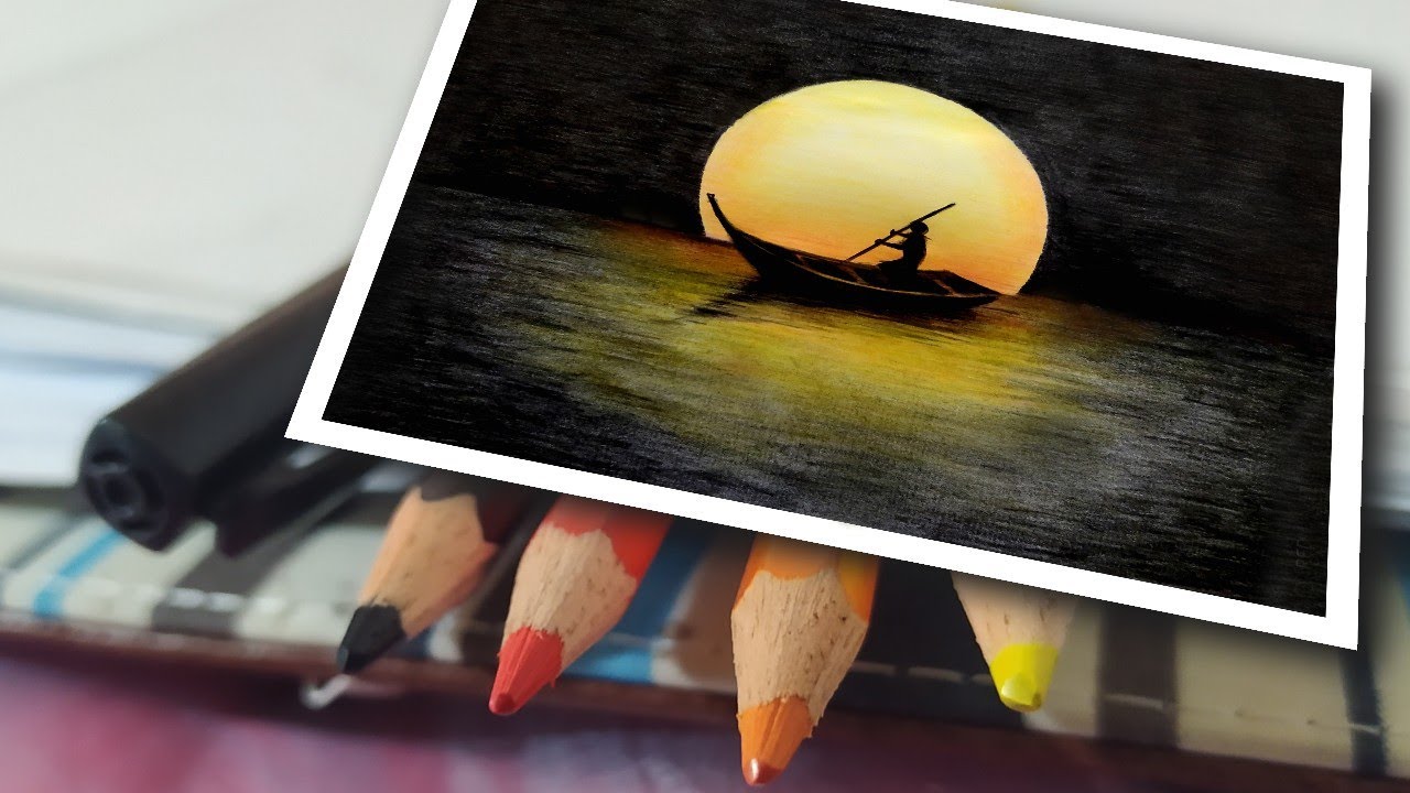 Moonlight Drawing| drawing for Beginners With faber castell colour pencils.