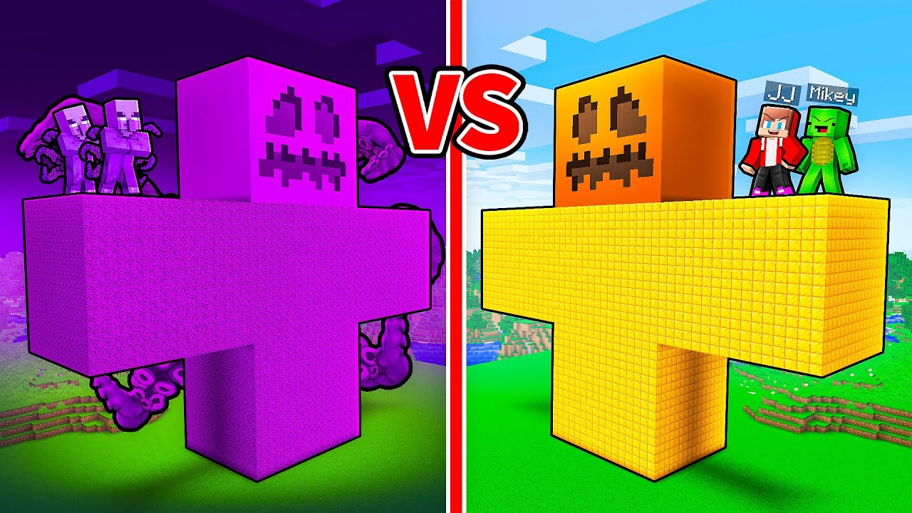 JJ and Mikey vs Villagers: STRANGE GOLEM BATTLE in Minecraft - Maizen