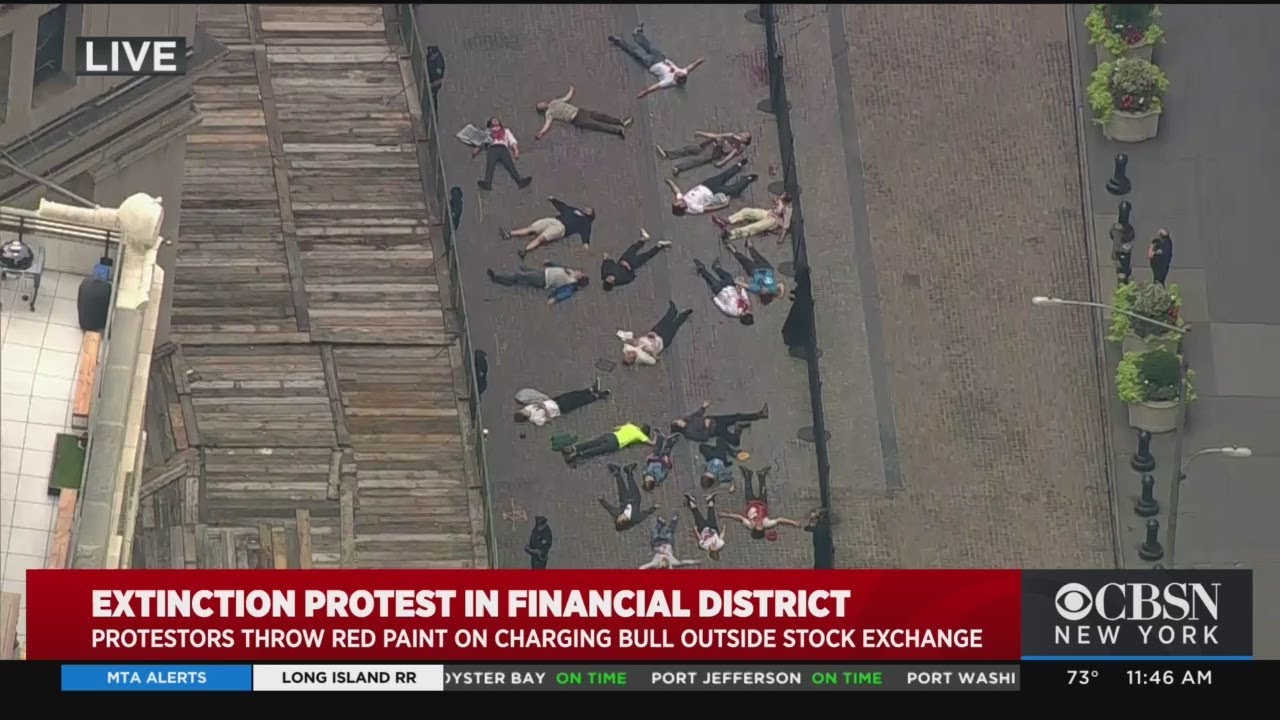 Iconic Bull Statue In Lower Manhattan Vandalized During 'Extinction Rally'
