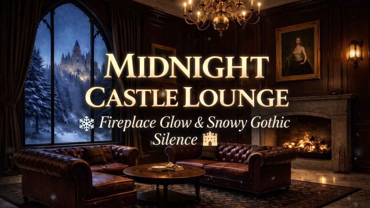 Midnight Castle Lounge ❄️ Fireplace Glow & Snowy Gothic Silence 🏰