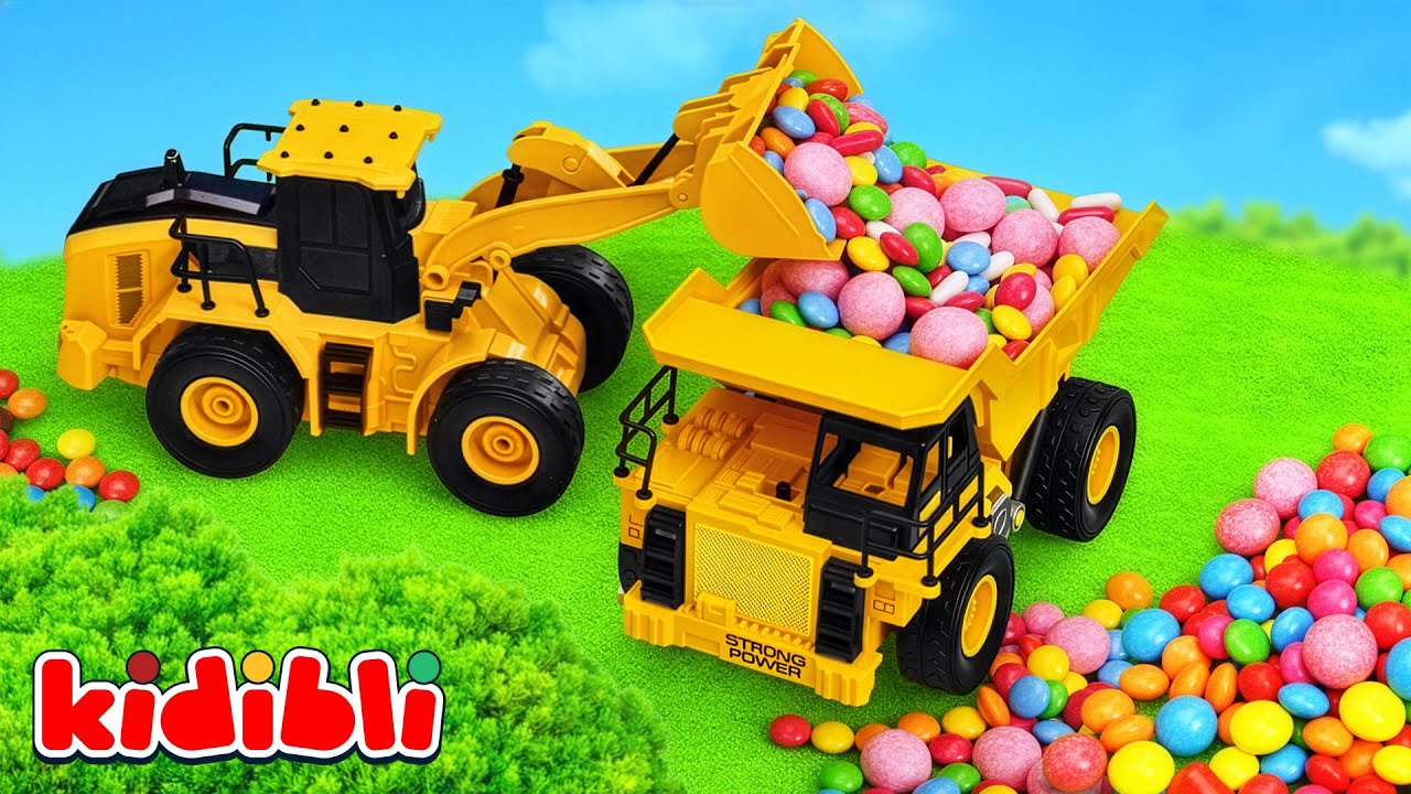 🎉 Spielzeugfahrzeuge retten die S&uuml;&szlig;igkeiten Bauernhof 🍭🚜 Bagger & Traktoren f&uuml;r Kinder | Kidibli
