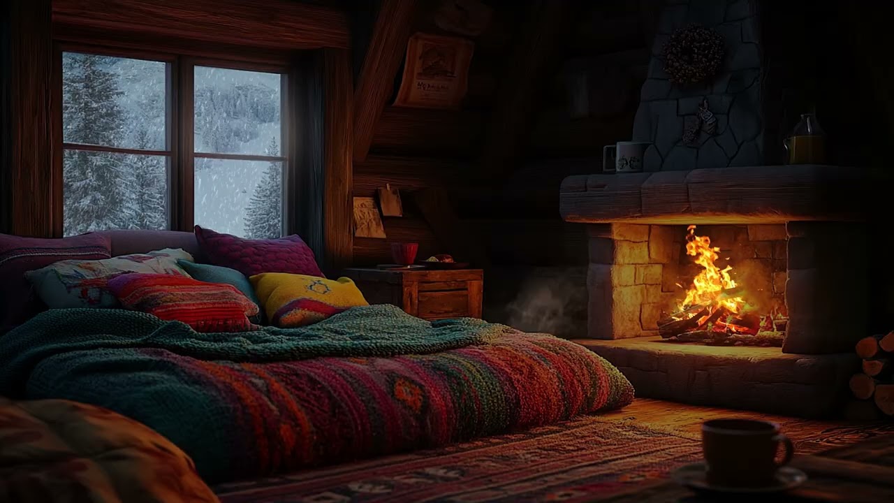 Sleep Better by the Fireplace in a Cozy Winter Room | Deep Sleep & Insomnia Relief