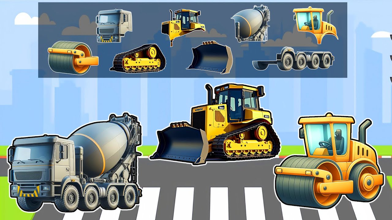 Construction Vehicles Puzzle Game! 🚜🧩 Cement Truck, Bulldozer & Road Roller | Vehicles Animation