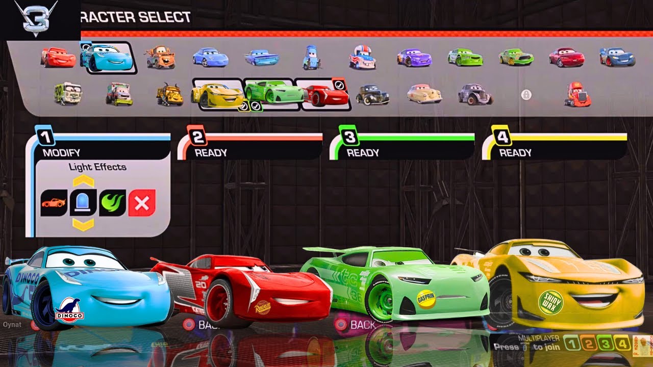 Cars 3: Driven to Win Dinoco vs Rust-eze vs Gasprin vs Shinywax Split screen 4 player #cars3