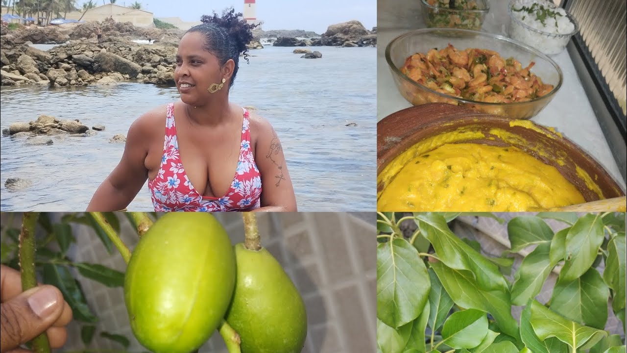  Sábado simples,#comida moqueca de camarão,#praia . Ganhamos frutíferas para o #sítio