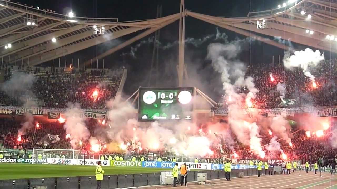 Panathinaikos / Olympiakos, great atmosphere & pyroshow @ Gate 13 (18/03/2012) HD
