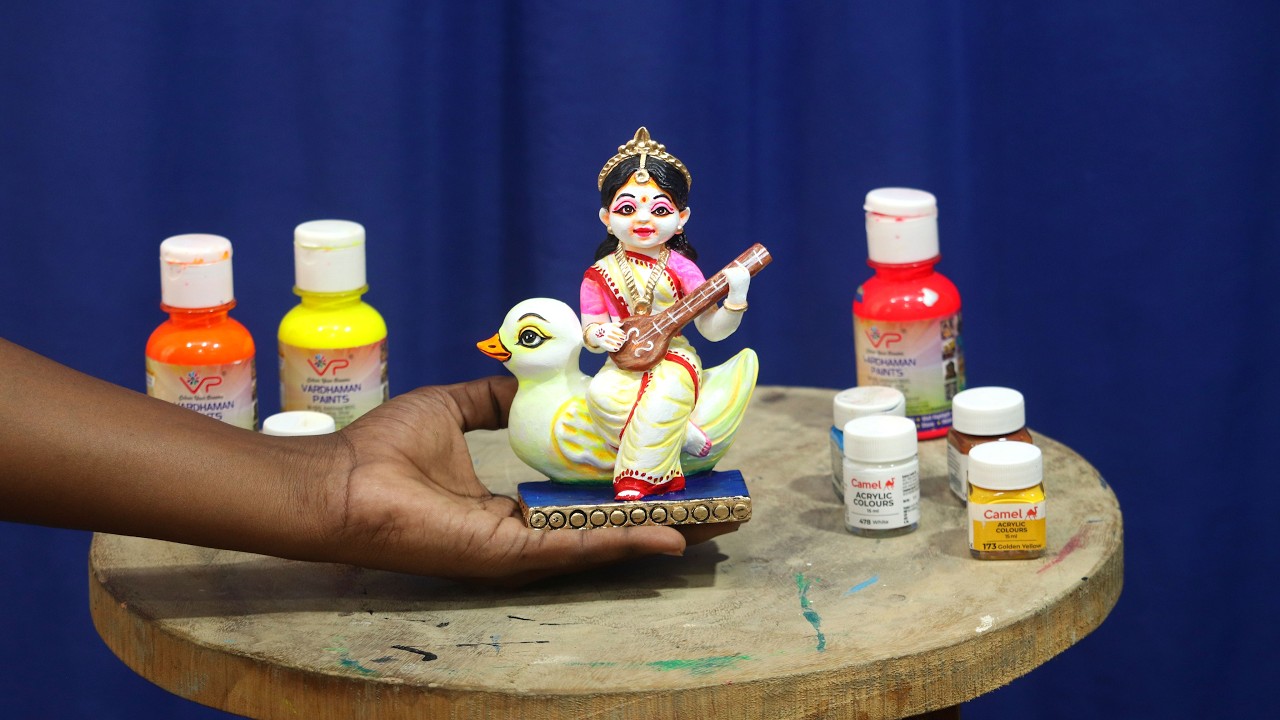 How to make saraswati murti making and coloring Part 2 | clay art