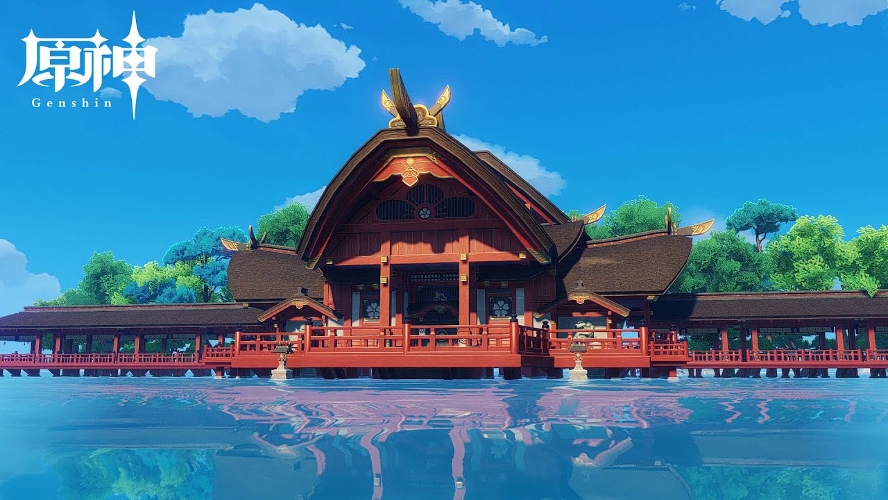 Genshin ⛩️ Shrine on the water | Serenitea Pot Design || 水上の神社  塵歌壺 [ 原神 ] replica id | 模本