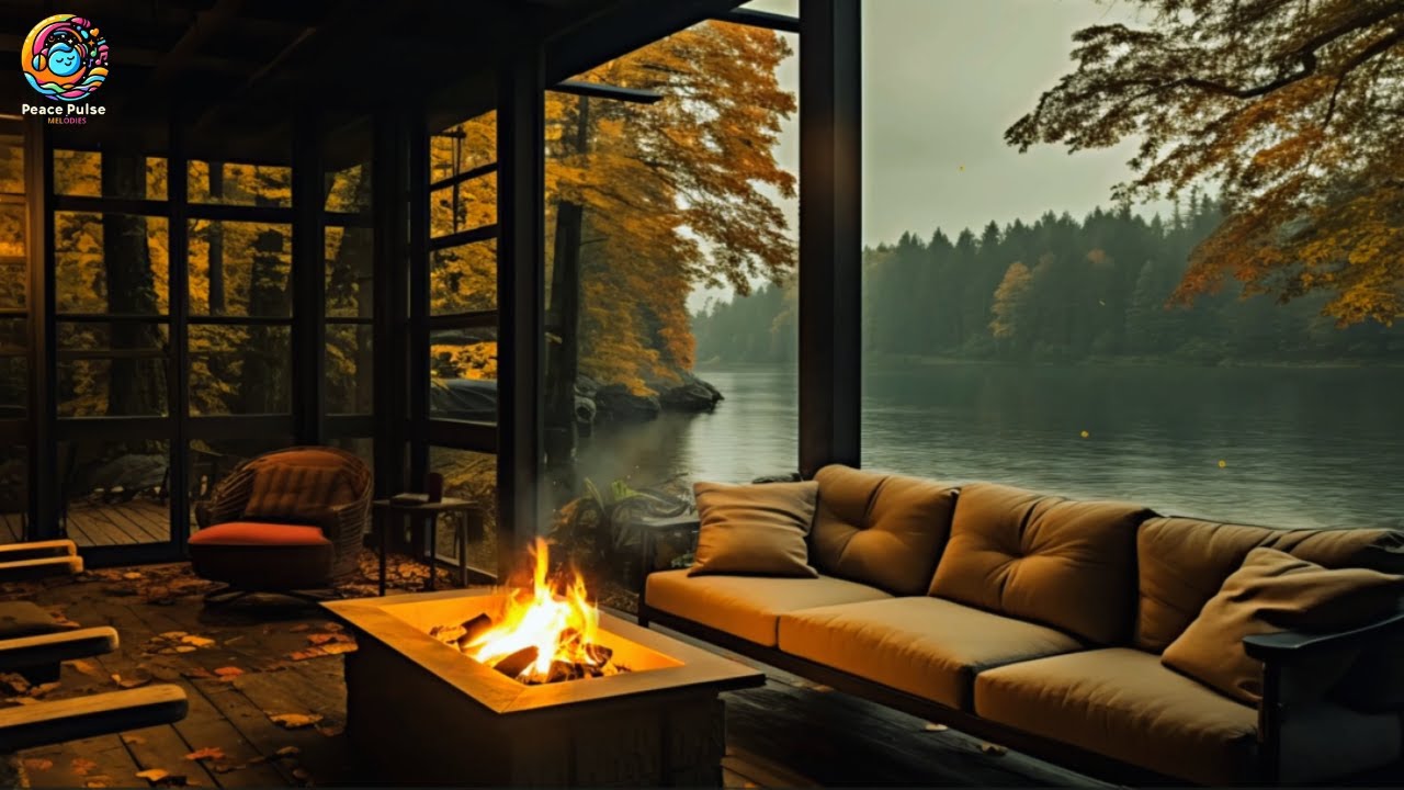 Cozy Lake House Ambience In Morning With Bonfire And Fall Ambience For Study | Peace Pulse Melodies