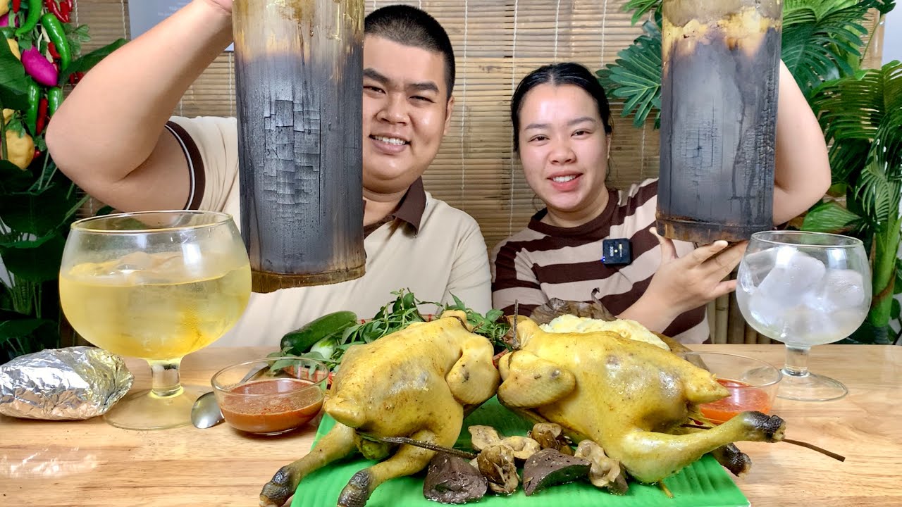 Lần Đầu Tiên Vợ Chồng Mập Food Ăn Gà Đốt Ống Tre Quất Liền 2 Con Ngon Nhức Nách