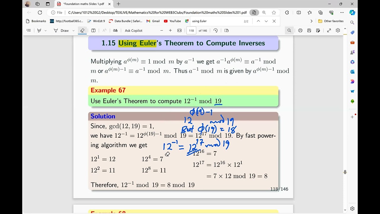 Lecture 19 -  Using Euler's Theorem To Compute Inverses