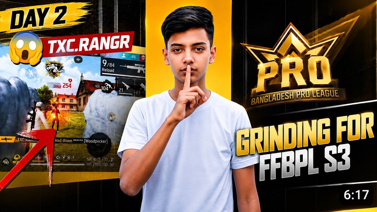 DAY 2 GRINDING FOR FFBPL S3 🔥 INSANE CLUTCH GAMEPLAY | TXC.RANGR Free Fire Bangladesh
