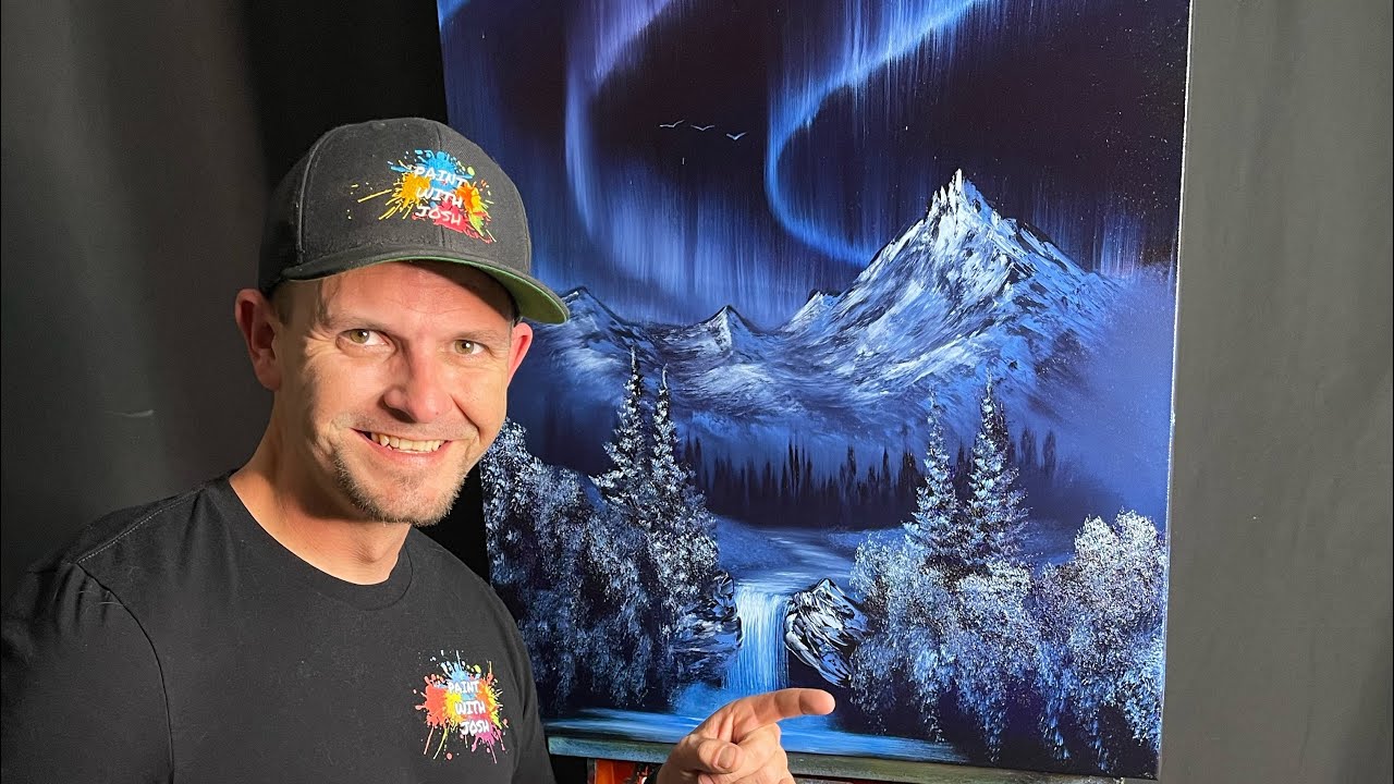 Blue #NorthernLights #AuroraBorealis Scene  #OilPainting #FreeTutorial #PaintWithJosh #BobRoss