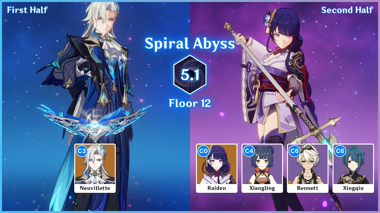 C3 Neuvillette SOLO & C0 Raiden National | NEW Spiral Abyss 5.1 Floor 12 | Genshin Impact