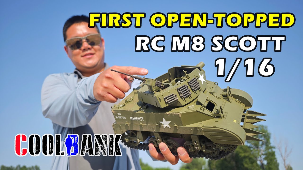 First Open-topped turret RC Tank, coolbank 1/16 M8 Scott Review, 库兵客模型新品M8自行火炮遥控坦克模型测评