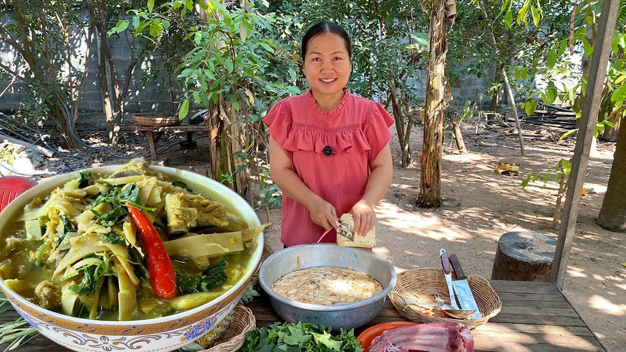 Traditional Khmer Samlor KorKo Young Palm (Palm Heart) with Pork Bones | Cambodian  Cooking Recipe
