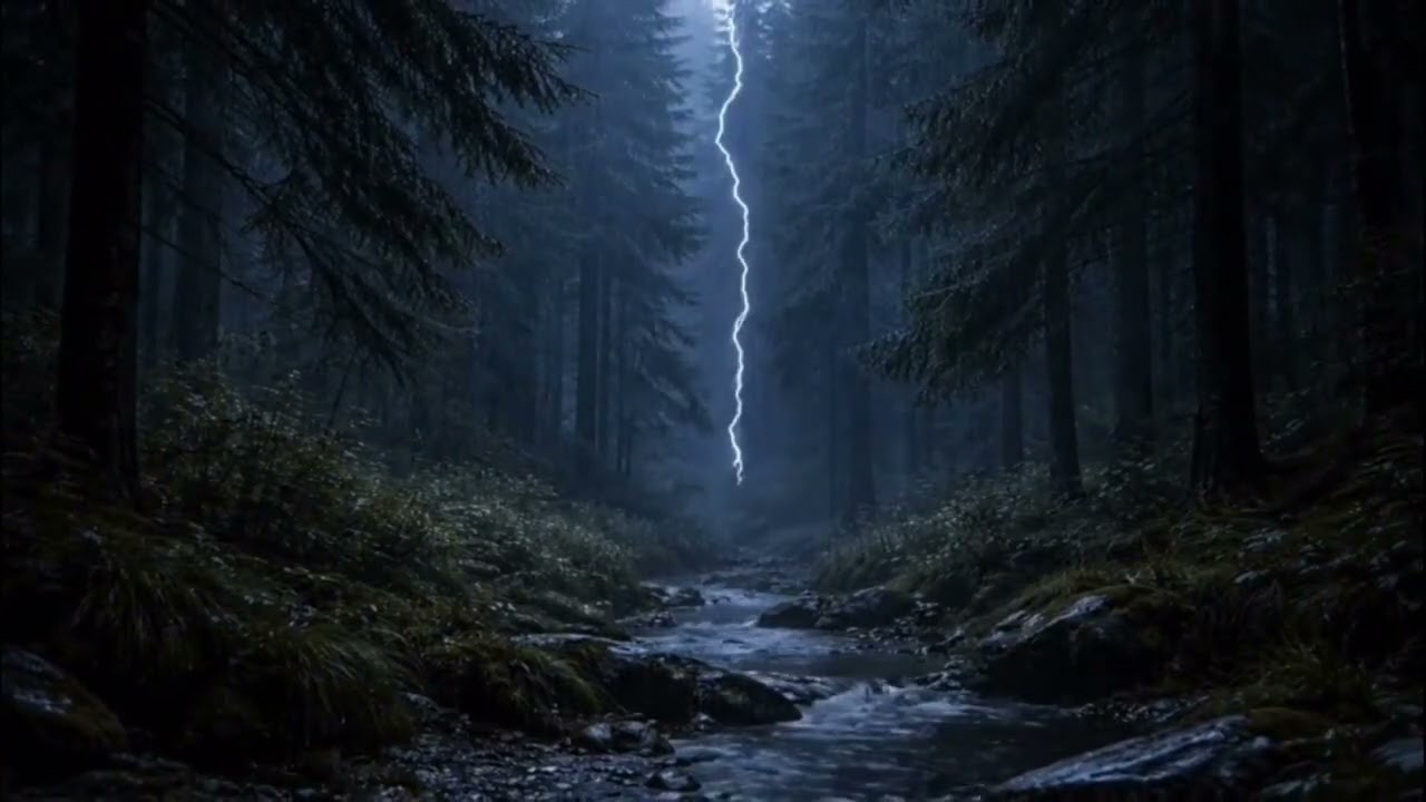 Night Forest Rain & Thunder ⚡🌲 Deep Sleep, Relax, Meditation | 1 Hour Loop