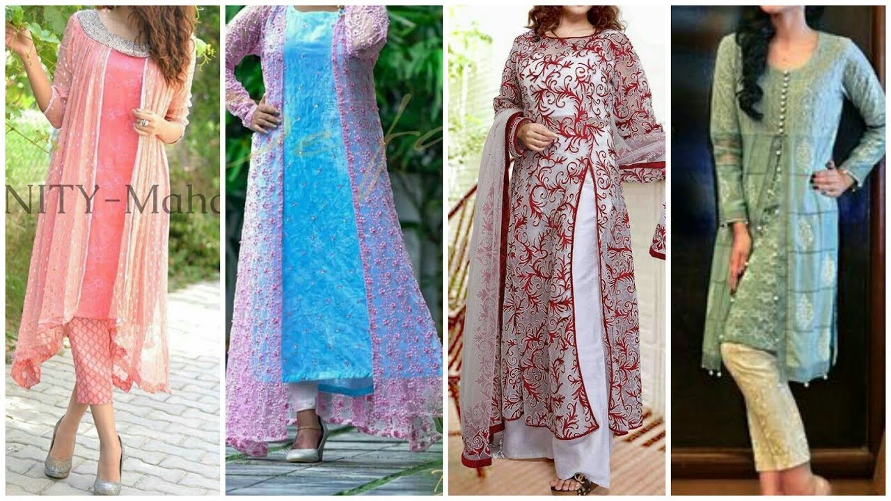 latest gown style Net Embroeded Open shirts designs // latest  Trendi Fashion