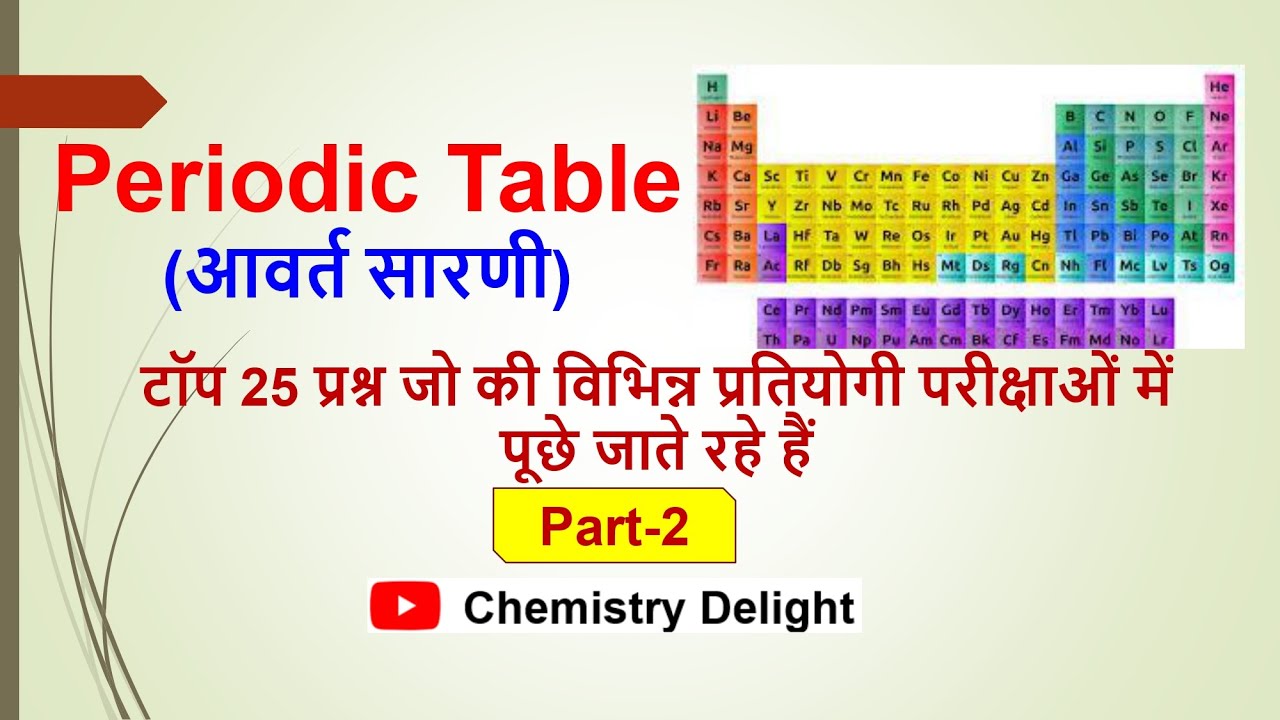 Periodic Table Most Important Questions प्रश्न जो की विभिन्न प्रतियोगी परीक्षाओं में पूछे जाते हैं