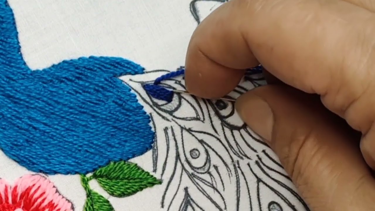 मोर की कढ़ाई कैसे करें - साटन सिलाई - Hand embroidery - Peacock 🦚 embroidery - Basic Stitches
