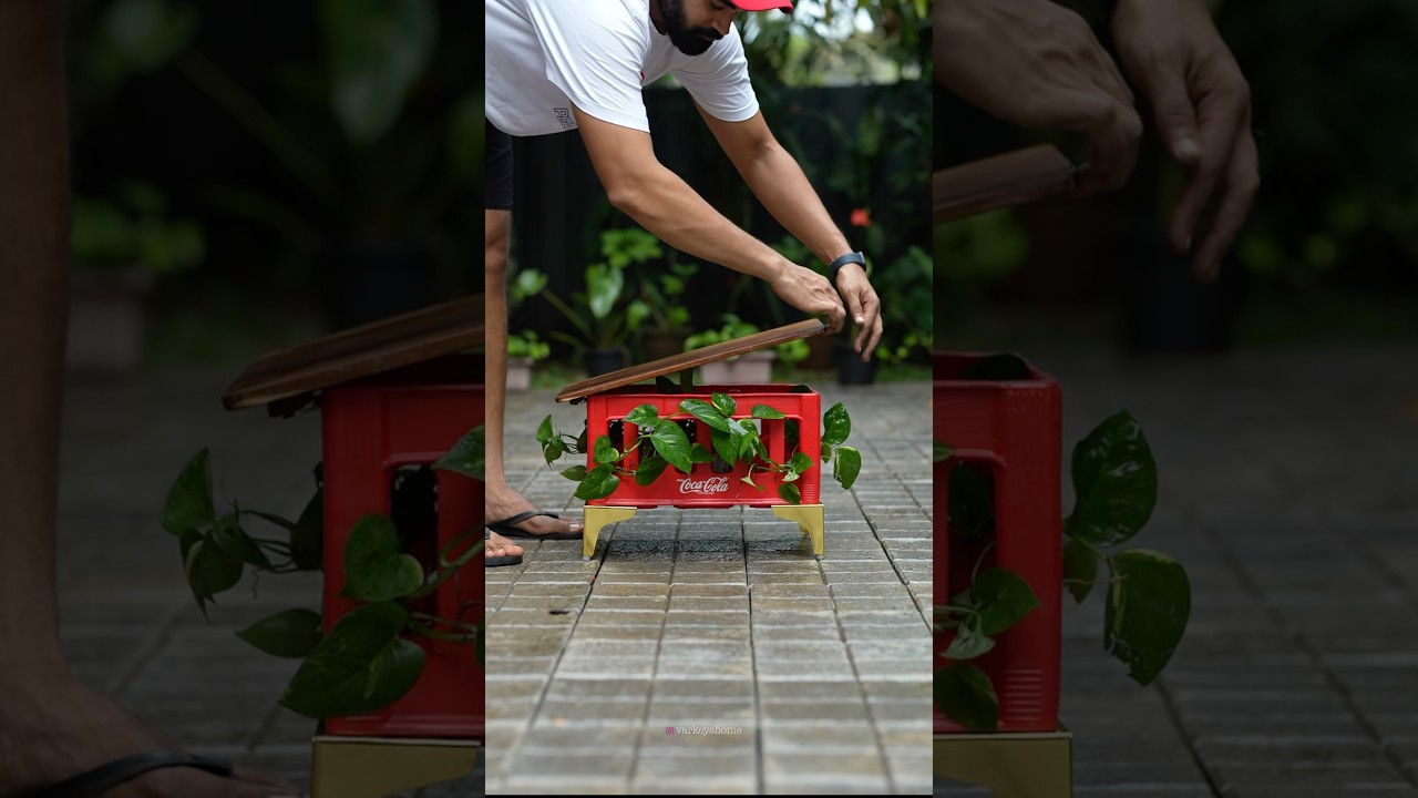 Low cost Coca Cola Table 🥤 #handmadeplanter #homeplants #garden #colatable #gardenplants
