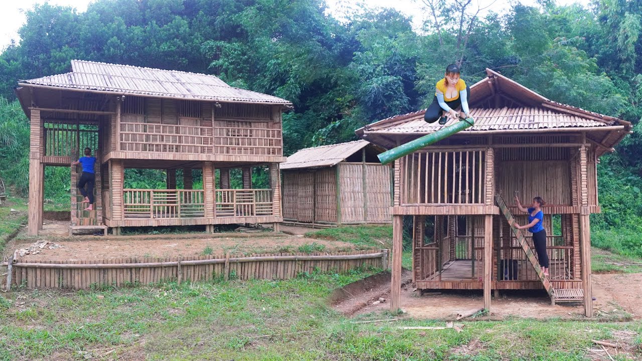 30 Day to Build 2 Story Bamboo House -/Start to Finish Alone Build a House,.../Video Timelpase
