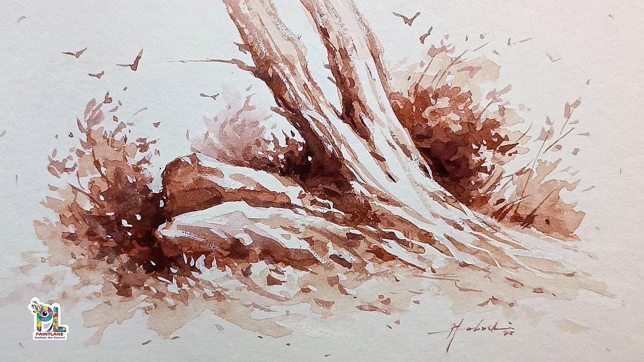 Painting Rocks and Dried Tree in Nature Painting Art