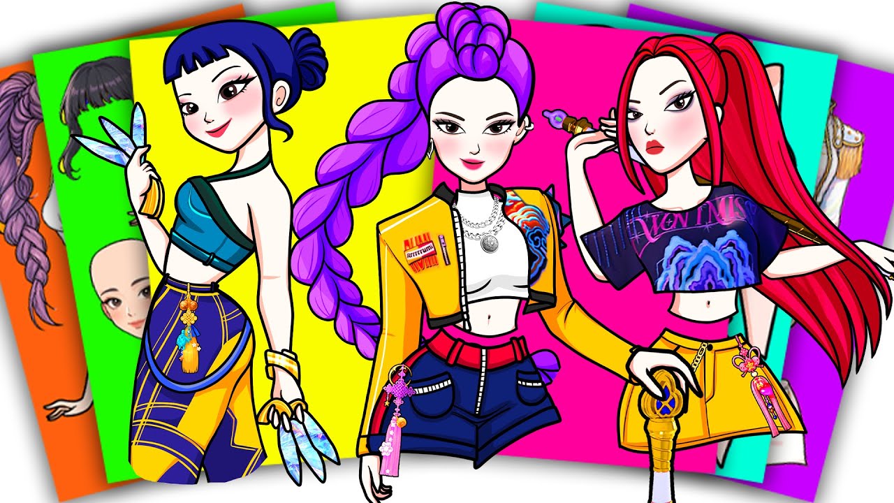 HUNTRIX RUMI x MIRA x ZOEY Look Perfect in Kpop Demon Hunters | Sticker Book DIY
