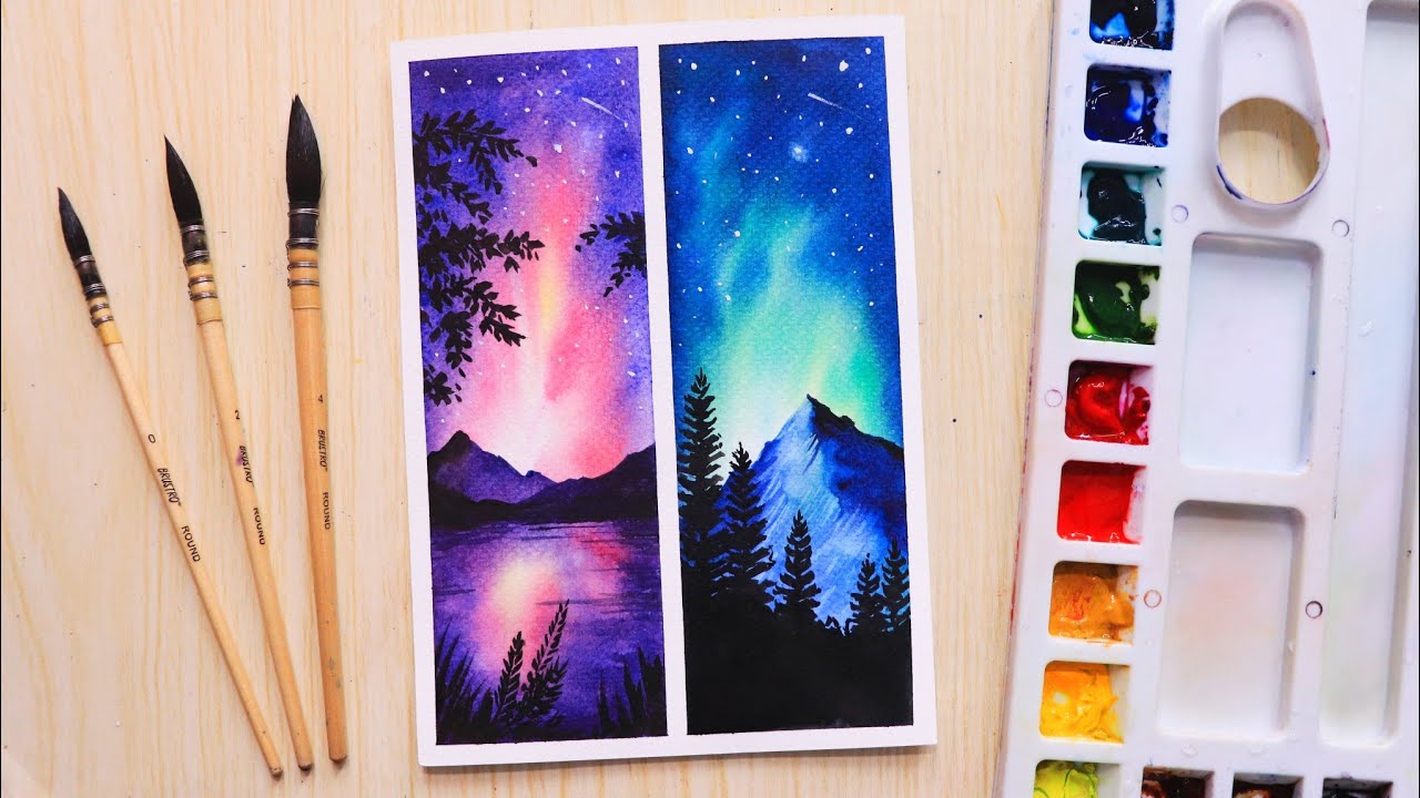 Easy watercolor painting ideas night sky for beginners step by step