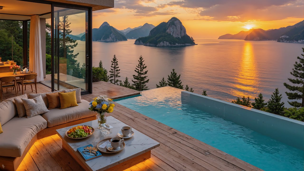🌅 Serene Oceanfront Jazz Sunset | Cliffside Villa & Smooth Jazz Ambience for Peaceful Evenings