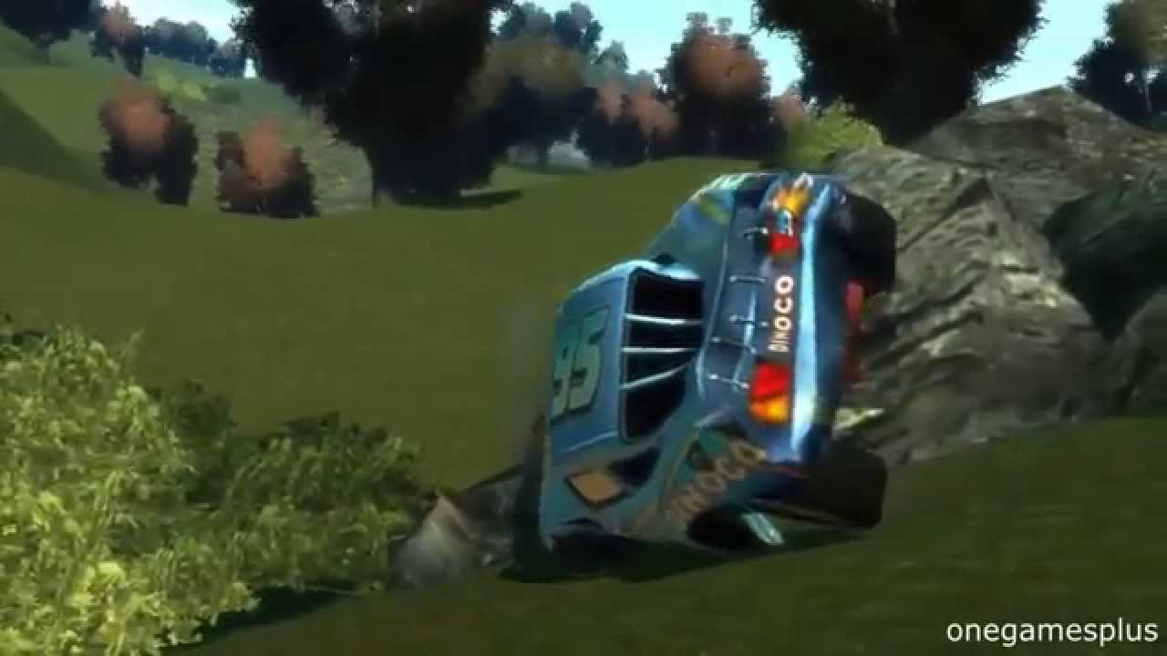 Disney car Dinoco Lightning McQueen Crash test Jumps Off Roof jumping off mountain
