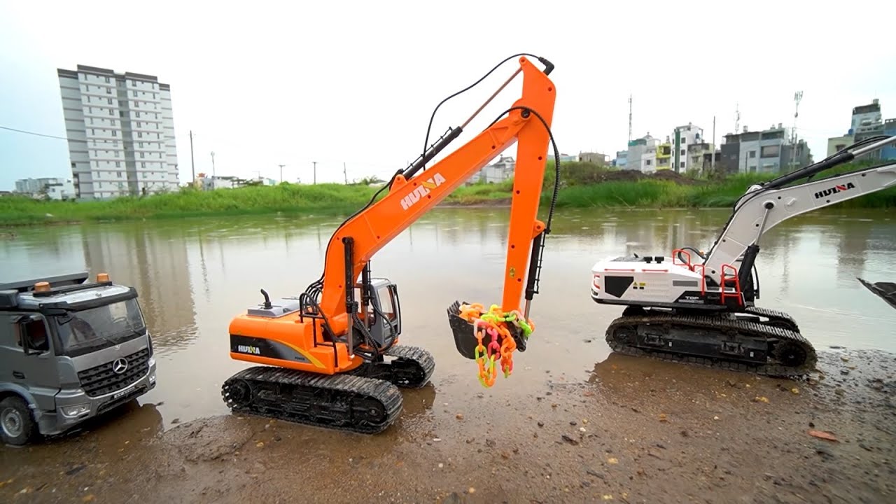 Máy Xúc Cần Dài Điều Khiển Từ Xa , Xe Cẩu Múc Cát cứu hộ Xe Ben , Xe Tải chở Đất , Ô Tô Đồ Chơi